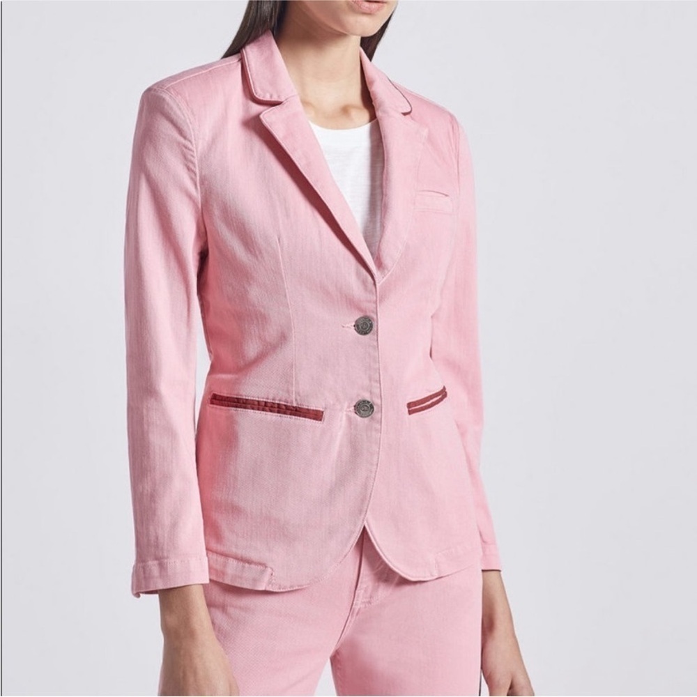Current / Elliott Sea Pink The Denim Taxi Line Notched Collar 2 Button Blazer 3